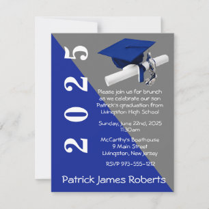 Invitation Casquette & Diplôme, Royal Blue & Grey Graduation
