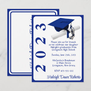Invitation Casquette & Diplôme, Royal Blue & White Graduation