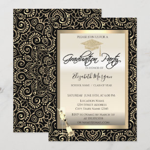 Invitation Casquette diplômé, Verre à vin Gold Mandala Gradua