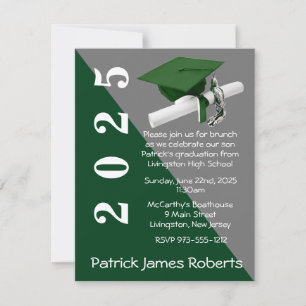 Invitation Casquette & Diplôme, Vert & Gris