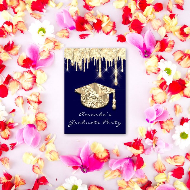 Invitation Casquette d'or 3D Glam Blue Navy (Créateur téléchargé)