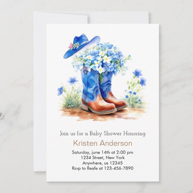 Invitation Casquette et Boots Wild West Baby shower (Devant)