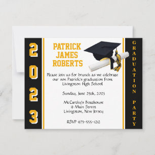 Invitation Casquette et diplôme Varsity Black & Gold Graduati