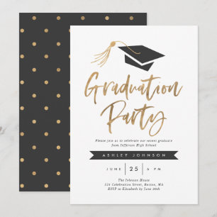 Invitation Casquette et Tassel Graduation Party Gold Foil