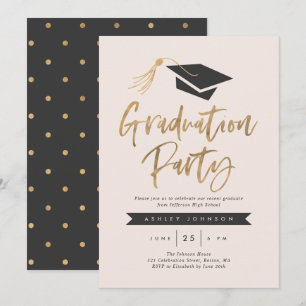 Invitation Casquette et Tassel Graduation Party Gold Foil Blu