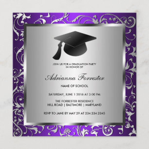 Invitation Casquette floral argenté pourpre d'obtention du