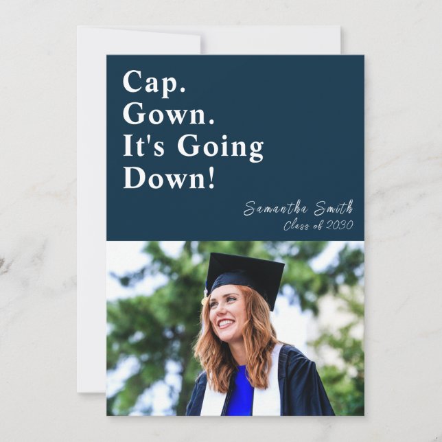 Invitation Casquette Gown ça va tomber Bleu Moderne Graduatio (Devant)
