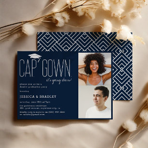 Invitation Casquette, Gown, il descend ! Double Graduation Pa