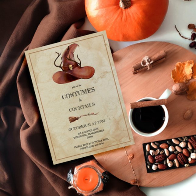 Invitation Casquette Halloween Vintage de sorcière (Créateur téléchargé)