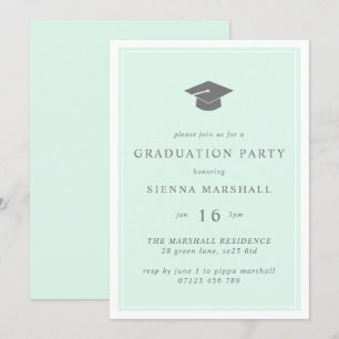 Invitation Casquette moderne et cadre Mint Graduation