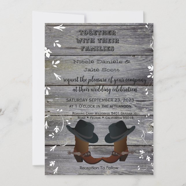 Invitation Casquette noir et Mariage campagnard des bottes de (Devant)