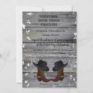 Invitation Casquette noir et Mariage campagnard des bottes de