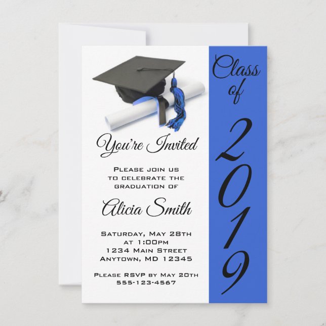 Invitation Casquette noire et bleue et Tassel (Devant)