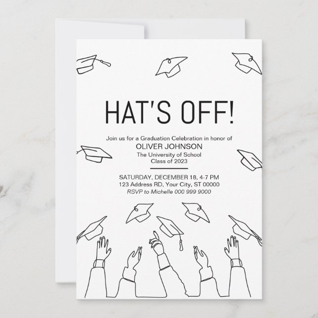 Invitation Casquette Off, Parti de la graduation moderne (Devant)