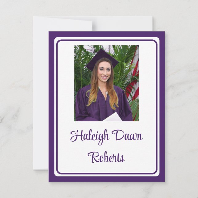 Invitation Casquette photo & Diplôme Purple Graduation (Dos)
