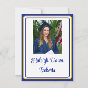 Invitation Casquette photo et diplôme Royal Blue & Gold Gradu