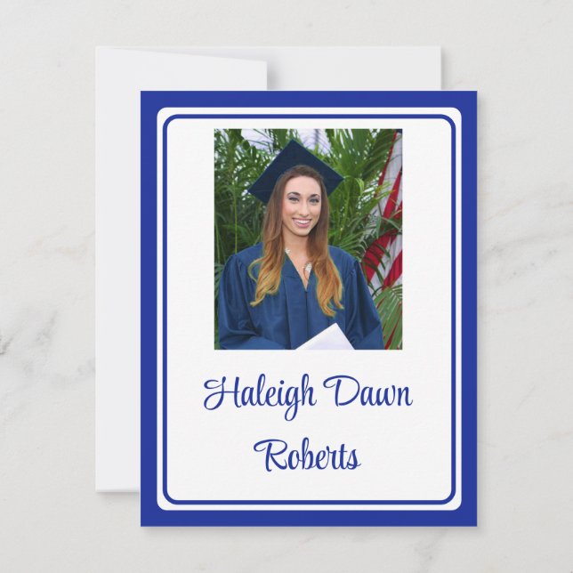 Invitation Casquette photo et diplôme Royal Blue Graduation (Dos)