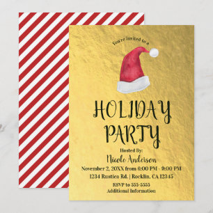 Invitation Casquette rouge de Père Noël d'or de fête de