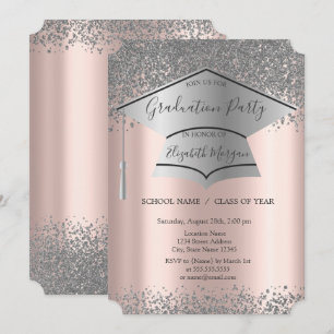 Invitation Casquette Silver Grad, Diagramme Rose Gold Graduat
