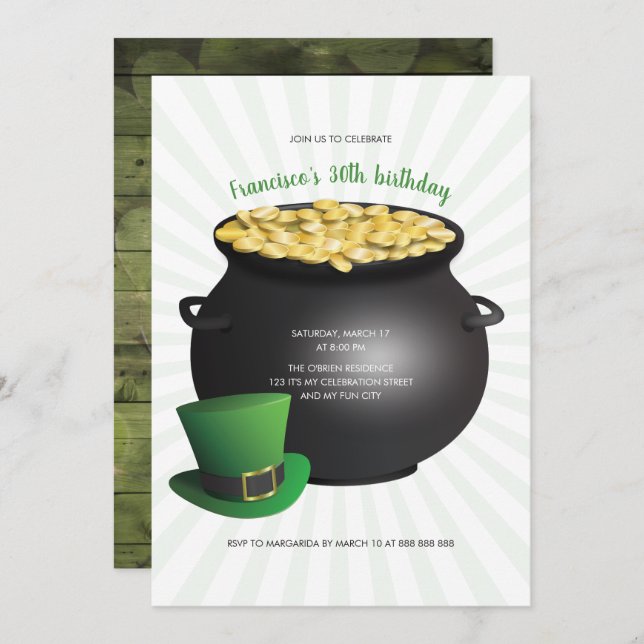 Invitation Casquette supérieur d'or de pot de St Patty (Devant / Derrière)