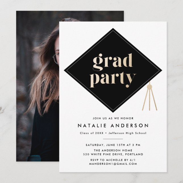 Invitation Casquettes de la fête d'obtention d'un diplôme de  (Devant / Derrière)
