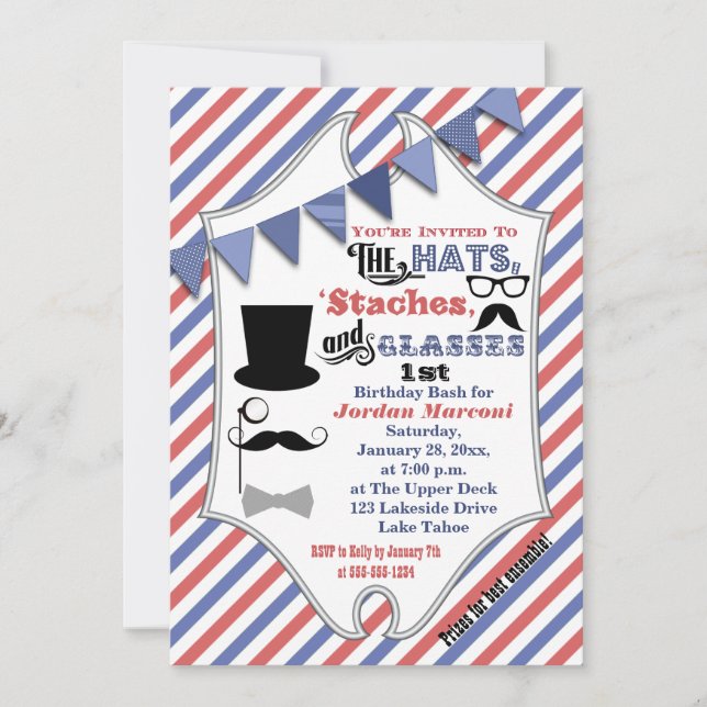 Invitation Casquettes, moustaches et lunettes 1er anniversair (Devant)