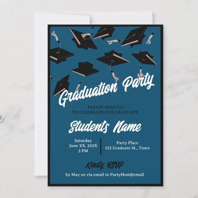 Invitation Casquettes noirs de la fête de graduation dans le  (Devant)