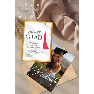 Invitation Casquettes Partir À Grad Pink Gold Tassel Graduati