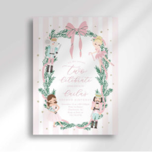 Invitation Casse-Noisette à rayures roses pour un 2ème annive