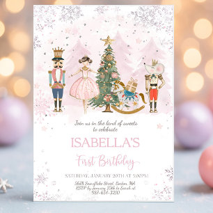 Invitation Casse-noisette Anniversaire Sugar Plum rose
