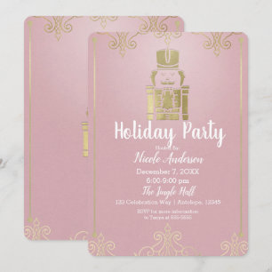 Invitation Casse-noisette élégant rose et or pour fête de fin