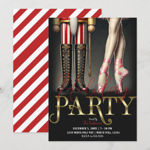 Invitation Casse-Noisette et Ballerine Fête de Noël Noir Or