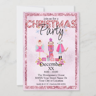 Invitation Casse-Noisette Noël Aquarelle Rose Paillettes