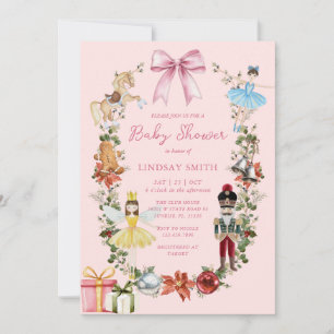 Invitation Casse-noisette rose avec Baby shower à mâchoires