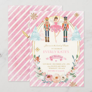 Invitation Casse-Noisette Rose Et Or Anniversaire Fée De Plum