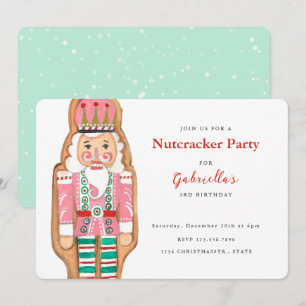 Invitation Casse-noisette rose et turquoise hiver Fête de Noë