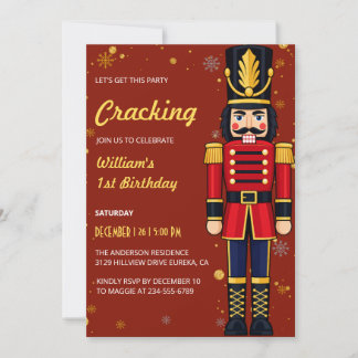 Invitation Casse-Noisette Rouge Or Noël Anniversaire Fête