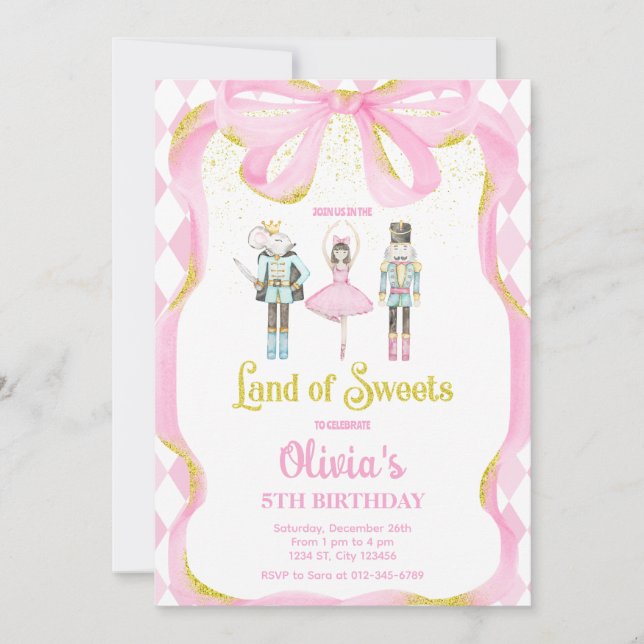 Invitation Casse-Noisette Terre des Friandises Fée Rose Invit (Devant)