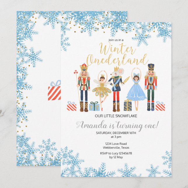 Invitation Casse-noix d'anniversaire de neige d'ONEderland (Devant / Derrière)