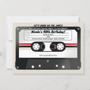 Invitation Cassette Audio Rétro Beige Gris Soirée Anniversair