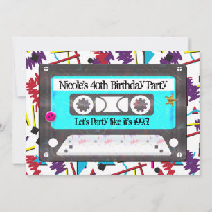 Invitation Cassette Audio Rétro Thème Anniversaire 80's 90's