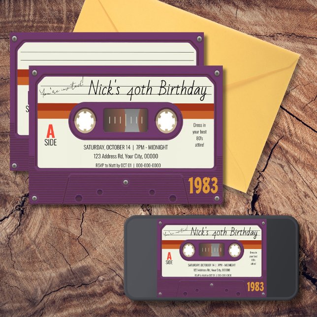 Invitation Cassette des années 80 Anniversaire, Retro (Créateur téléchargé)