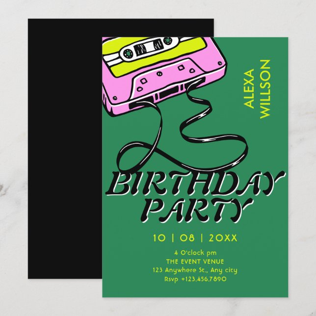 Invitation Cassette retro birthday (Devant / Derrière)