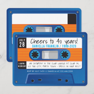 Invitation CASSETTE TAPE discothèque moderne anniversaire ble