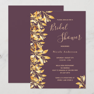 Invitation Cassis botanique violet Fête des mariées or