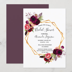 Invitation Cassis burgundy fleurie douche nuptiale