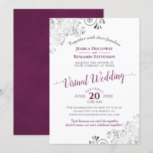 Invitation Cassis en argent Lacy violet et blanc Mariage virt