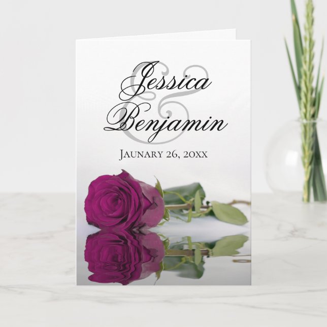 Invitation Cassis Magenta Rose Élégant Mariage photo romantiq (Devant)