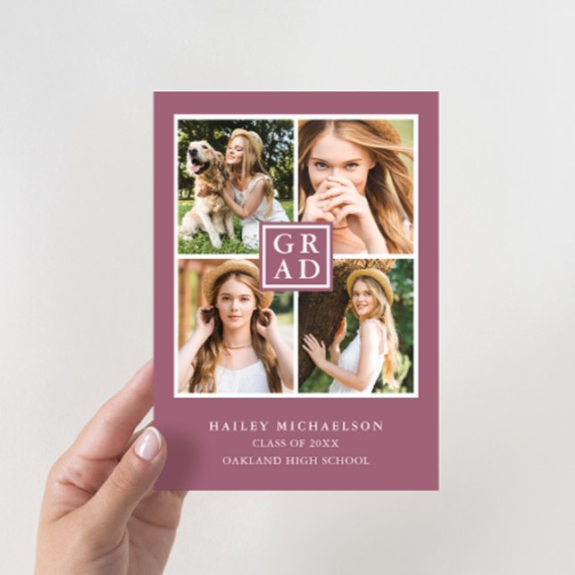 Invitation Cassis violet moderne photo Collage Grad Party (Créateur téléchargé)