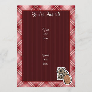 Invitation Castor mignon ; Plaid rouge